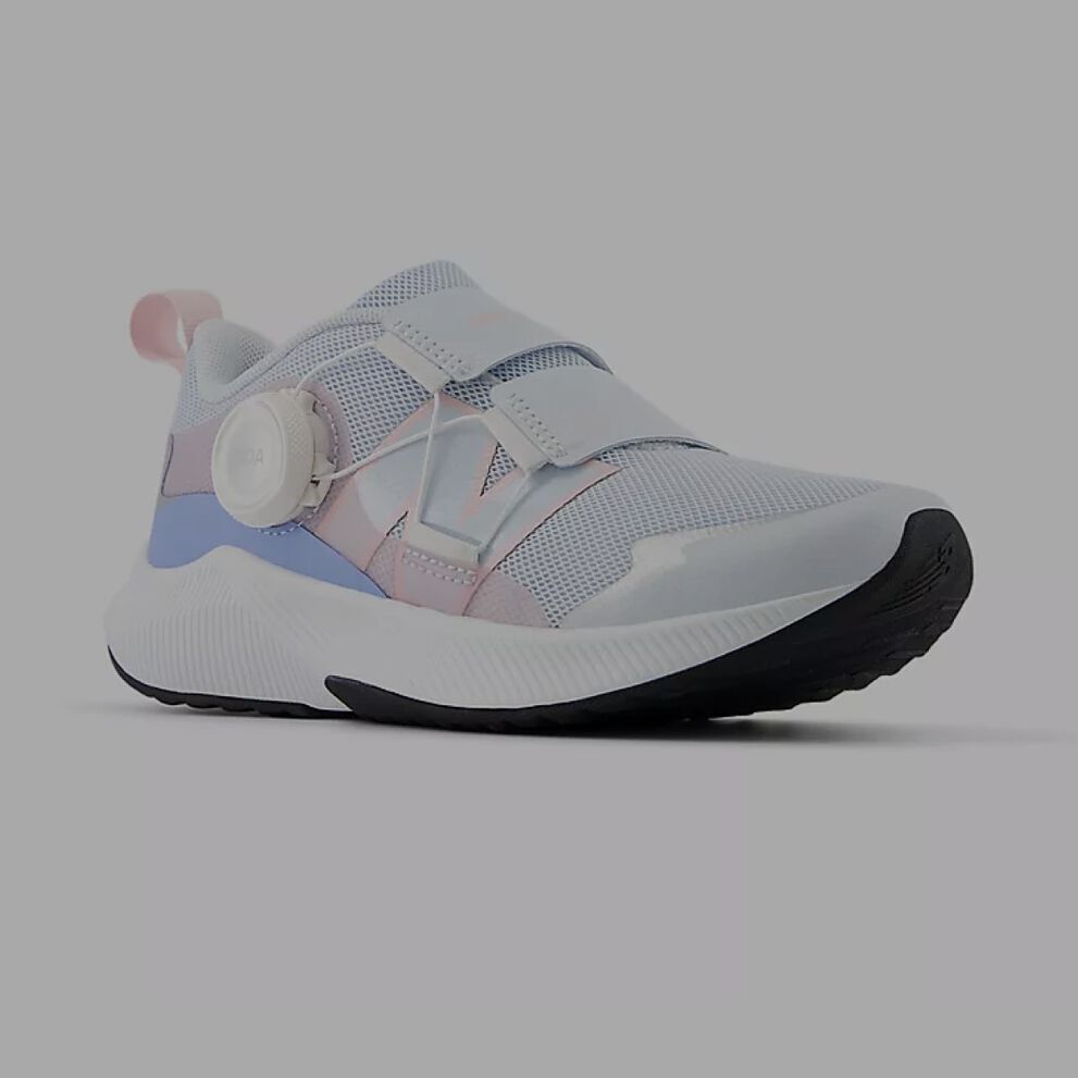 Pink, blue and grey shoe with the BOA system.