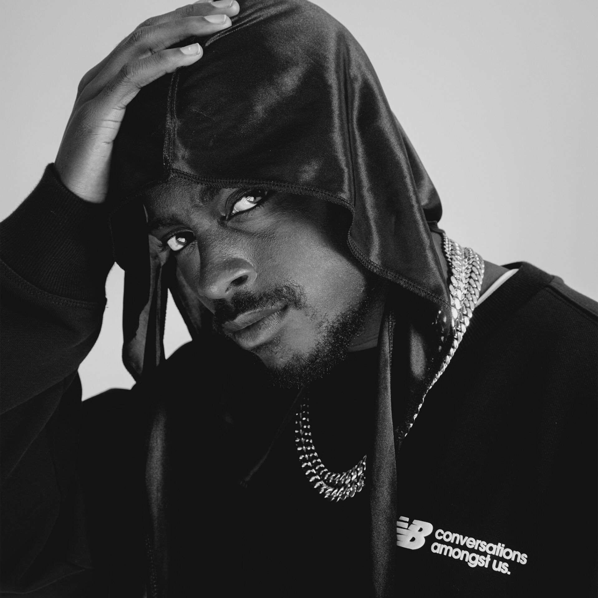 Black and white close up image of Trayvon Bromell