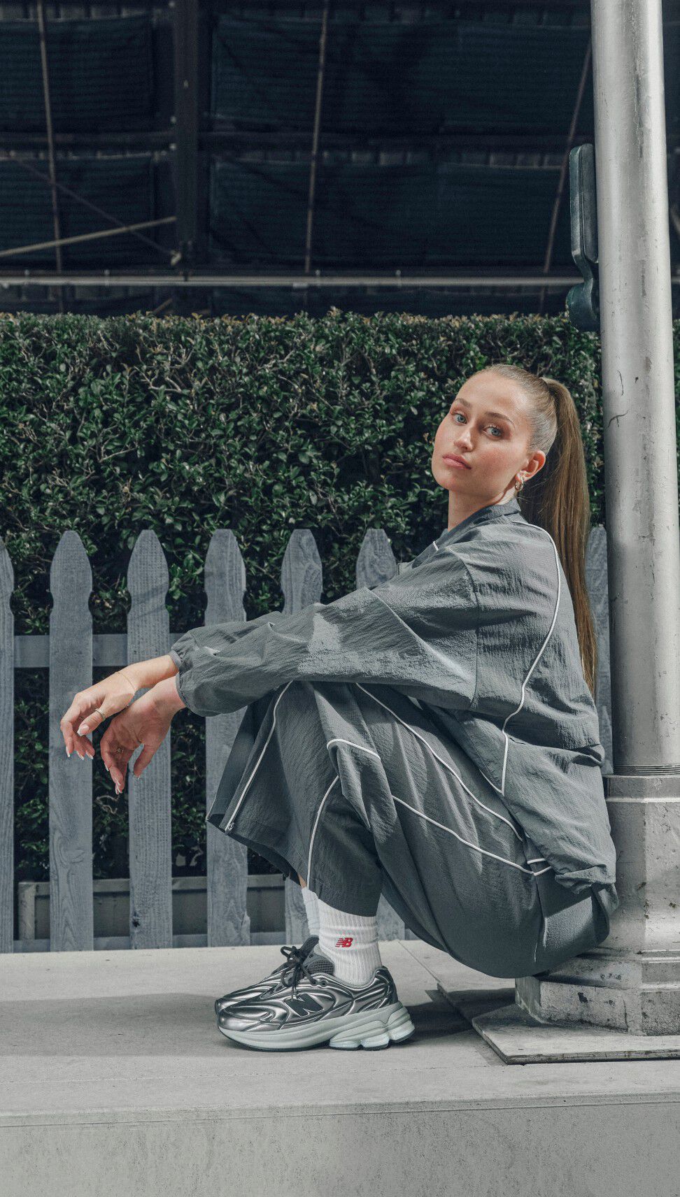 Jordyn Huitema wearing grey 5030s for Grey Days