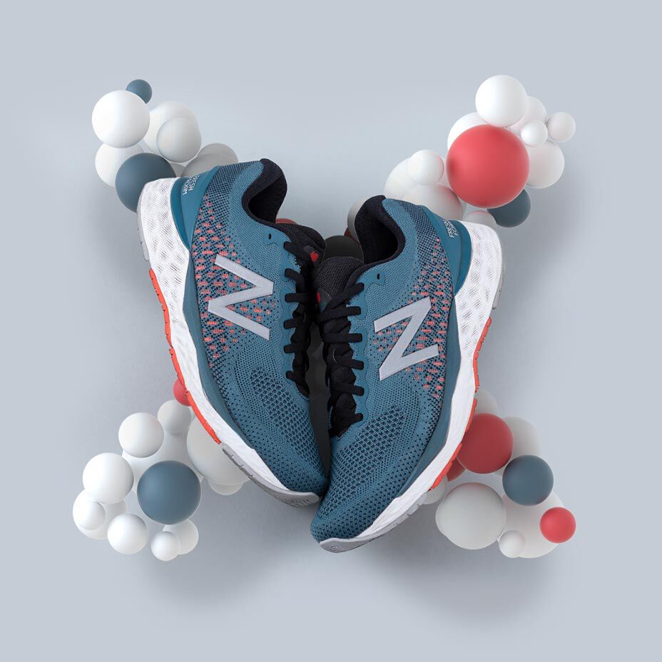 Fresh Foam 880v10 pour hommes en bleu et rouge sur bulle X