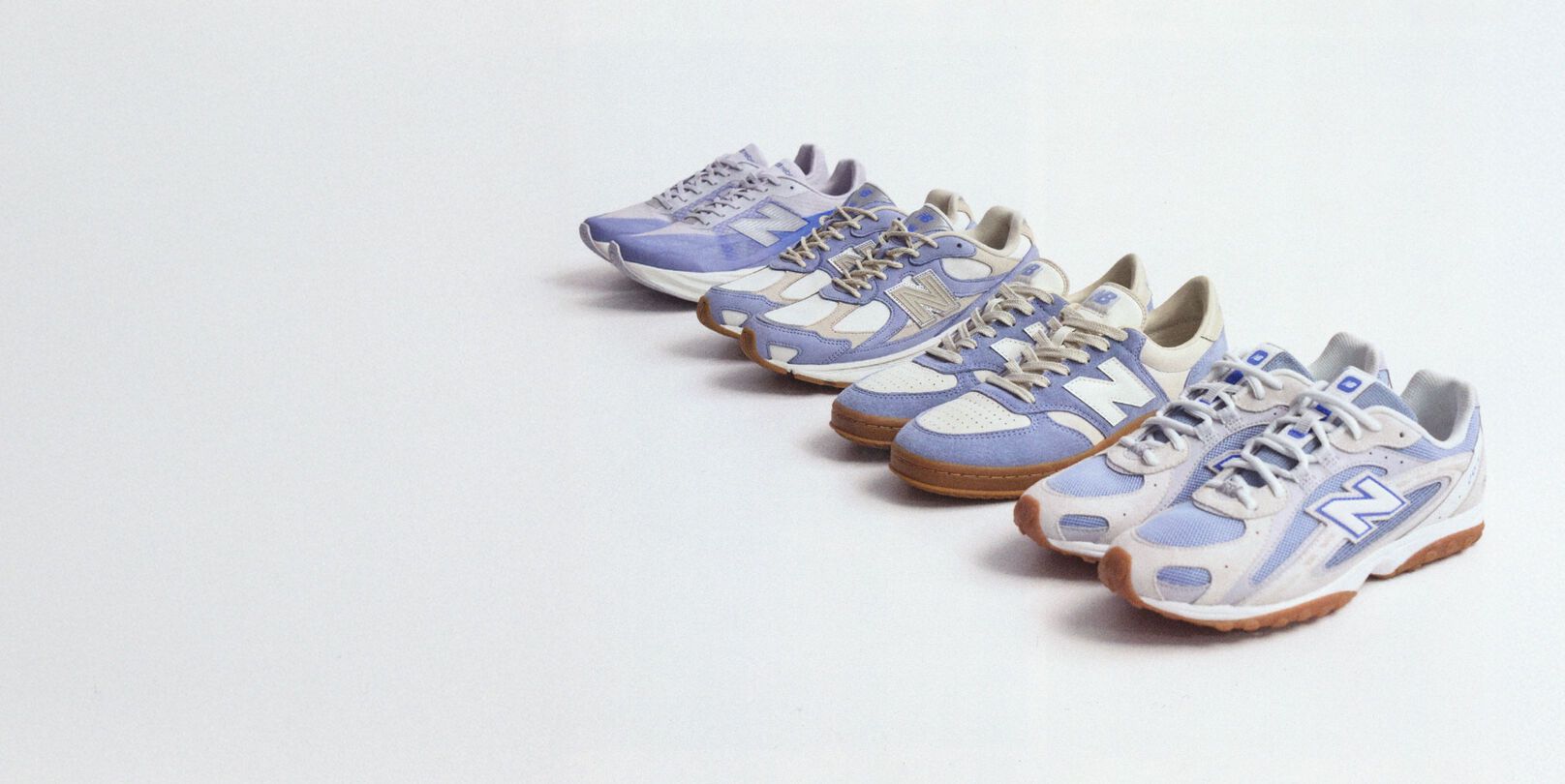 The Cool Skies Pack collection of shoes on a white background and on two people.