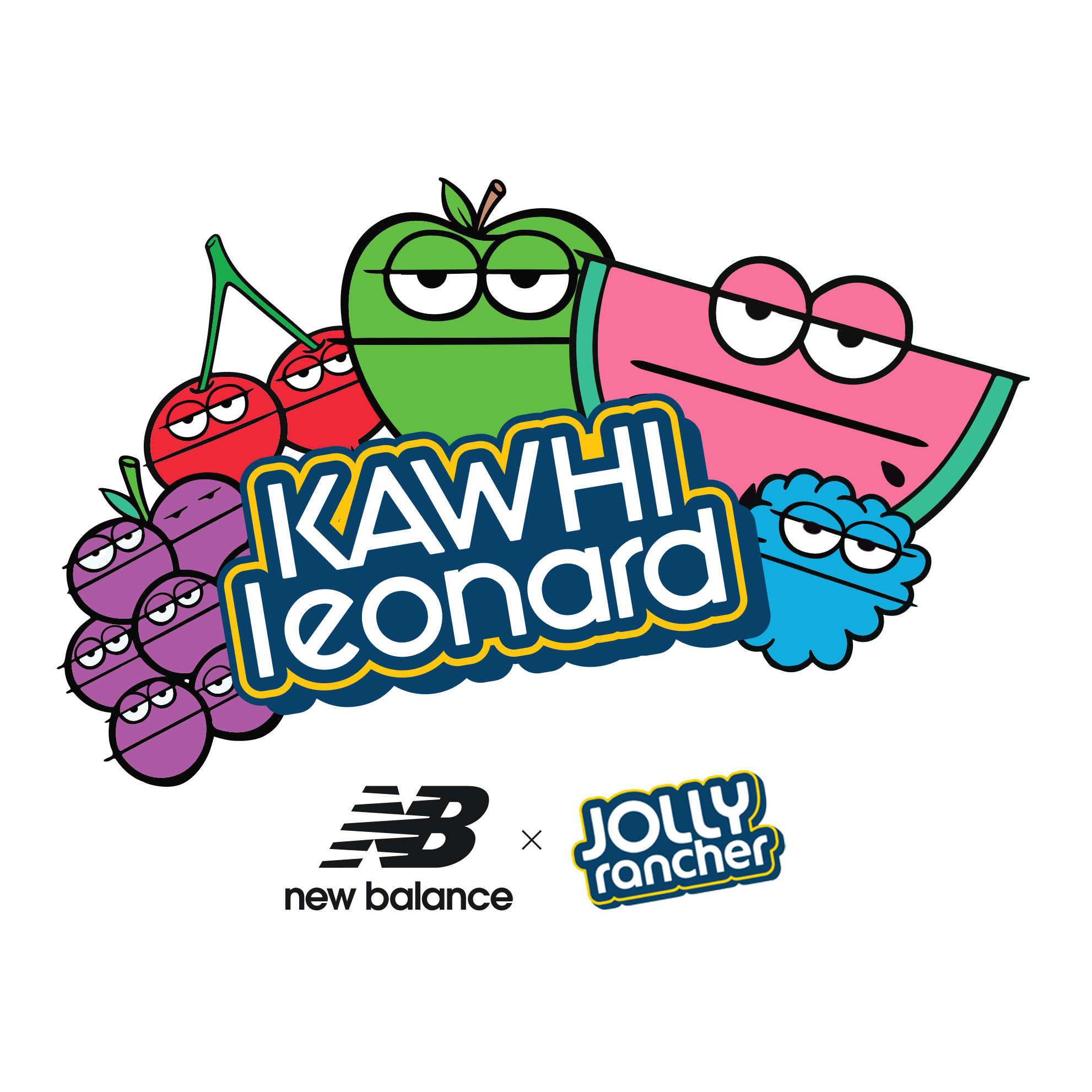 Illustration of Jolly Rancher characters surrounding Kawhi Leonard’s name.