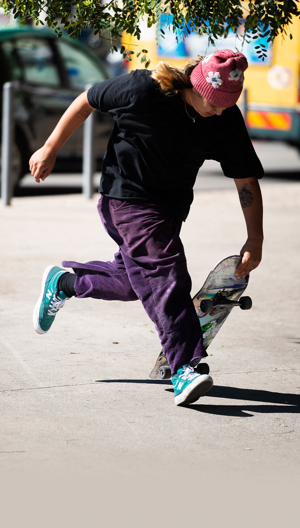  Franky Villani wearing teal 417 shoes while skating.