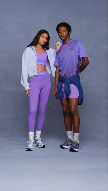 Head to toe outfits in vibrant violet tones.