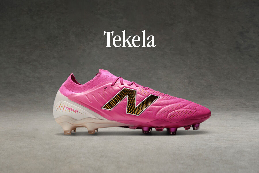 Side view of pink Tekela soccer cleat.