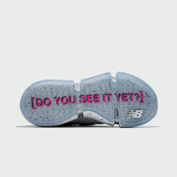 Sole of Vision Racer shoe with the words ‘Do You See It Yet?’