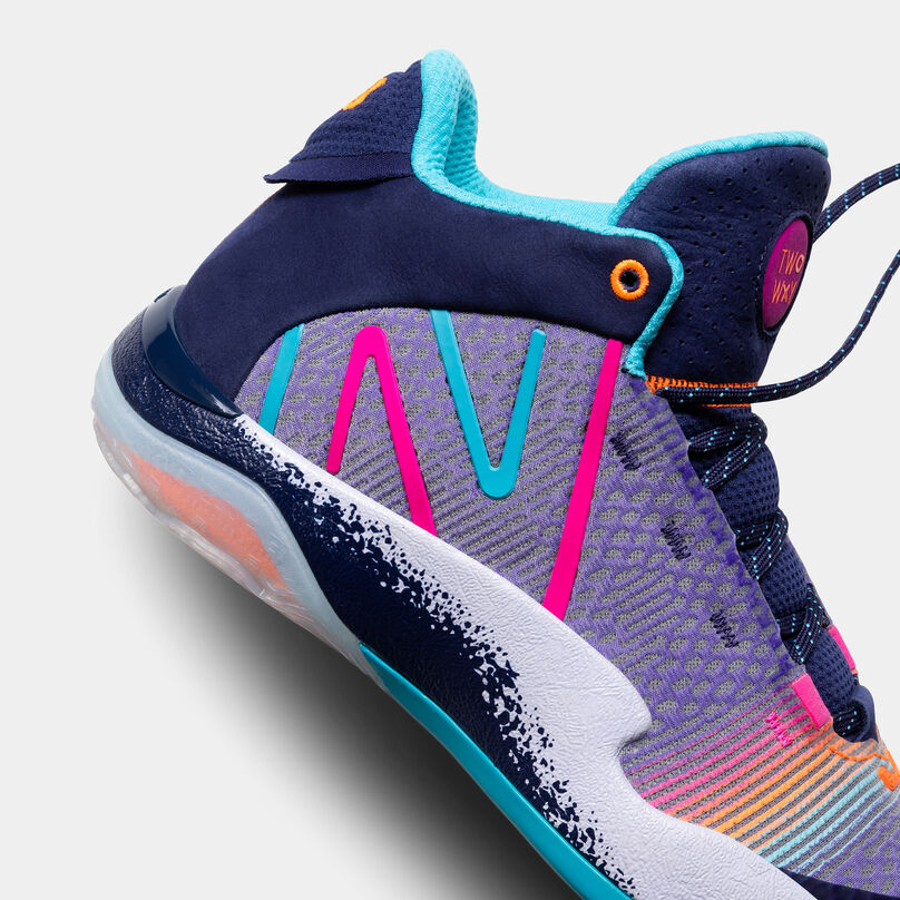 Close up of the back side of the shoe focusing on the large “N” and the midsole.