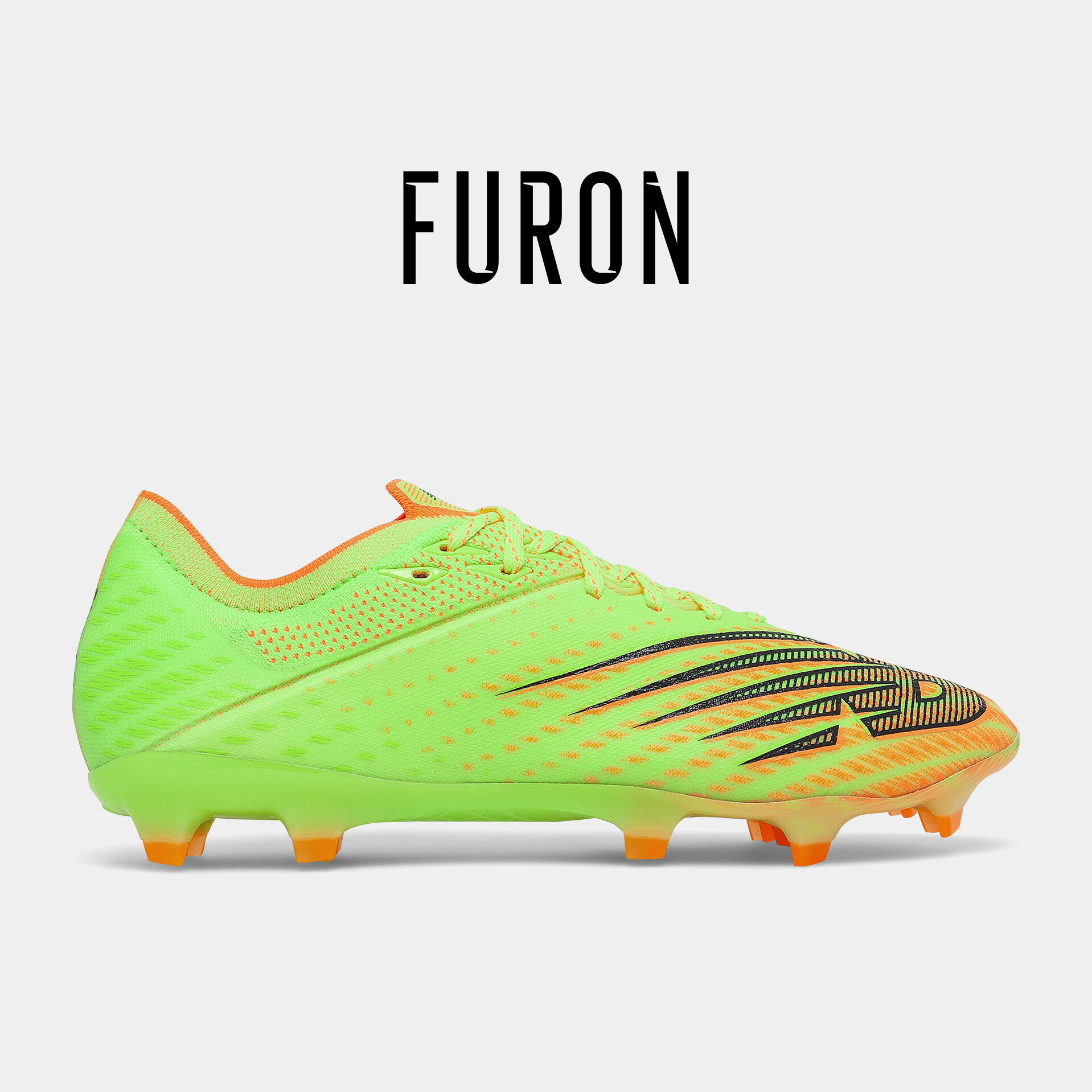 Neon green and orange Furon soccer cleat