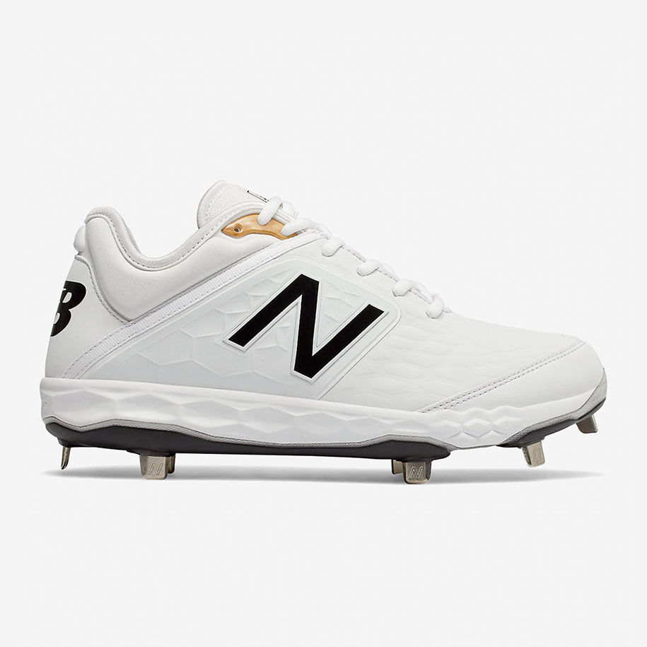 White 3000v4 baseball cleat on white background